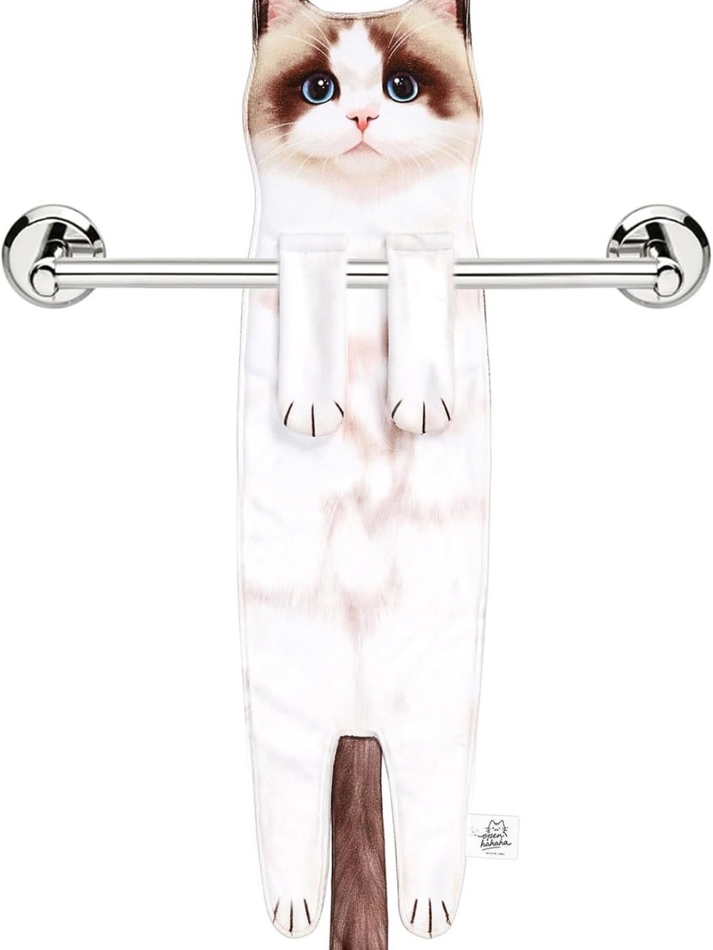 ✅ Cat funny hand towel - White and Brown